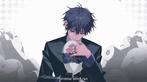 a man holding a white ball with the words promise never run written below him