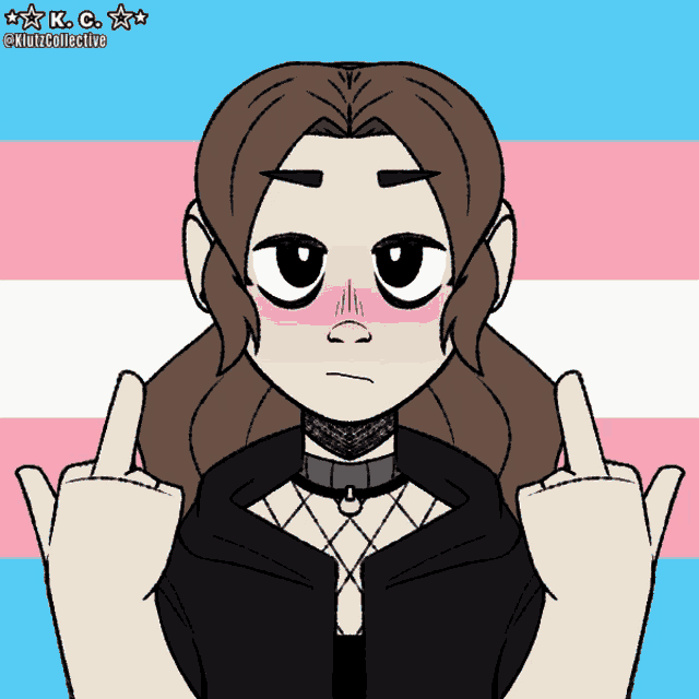 a cartoon of a girl giving the middle finger with k.c. written on the bottom