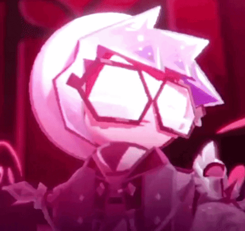 a close up of a cartoon character wearing glasses and a purple outfit .