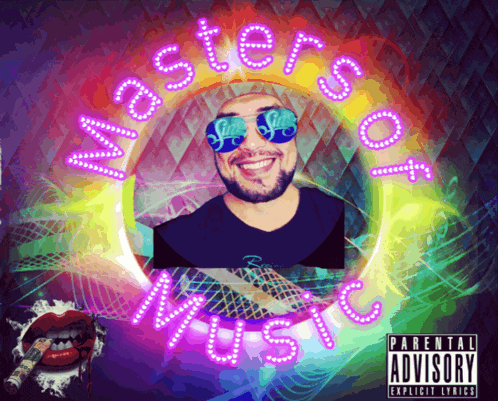 a poster for masters of music shows a man in sunglasses