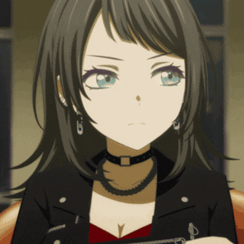 a girl with black hair and blue eyes is wearing a choker necklace and earrings