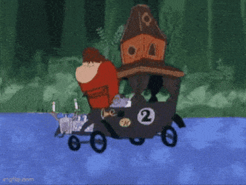 a cartoon character in a car with the number 2 on it