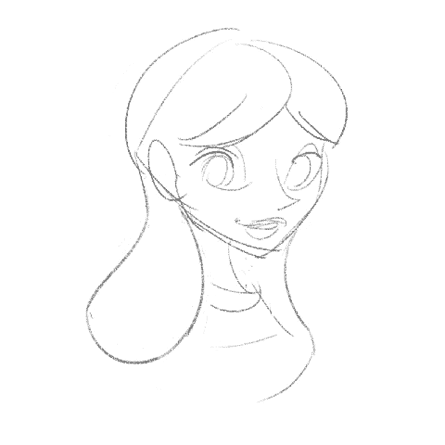 a black and white drawing of a girl with an exclamation point in the corner