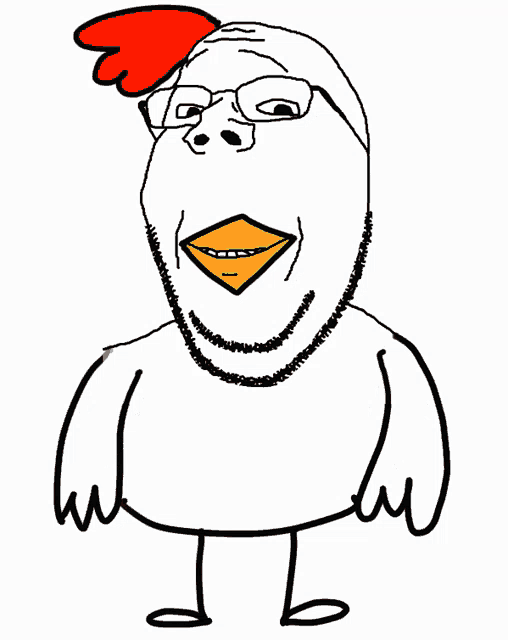 a drawing of a chicken wearing glasses and a necklace