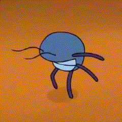 a cartoon drawing of a bug walking on an orange background .