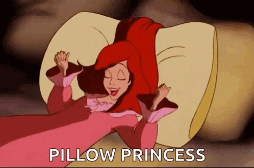 a cartoon of a woman laying on a pillow with the words pillow princess written above her .