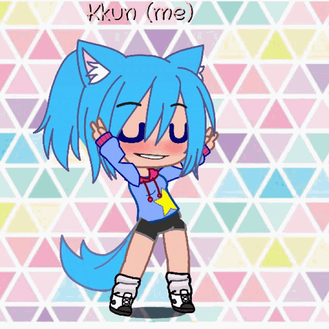 a drawing of a girl with blue hair and a cat ear