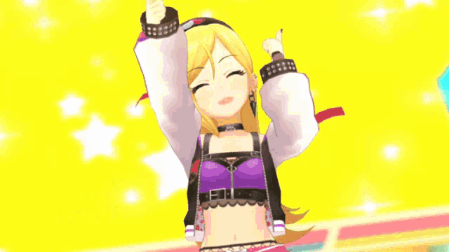 a cartoon girl is giving a thumbs up in front of a pink star