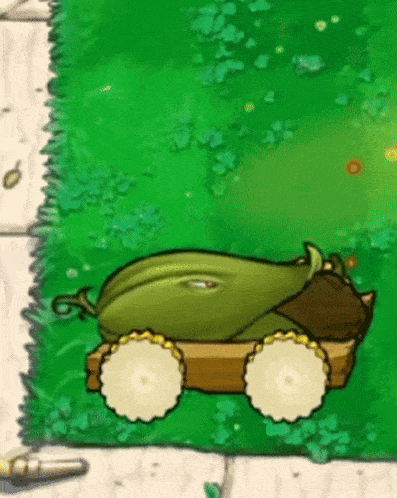 a cartoon drawing of a green vegetable with wheels