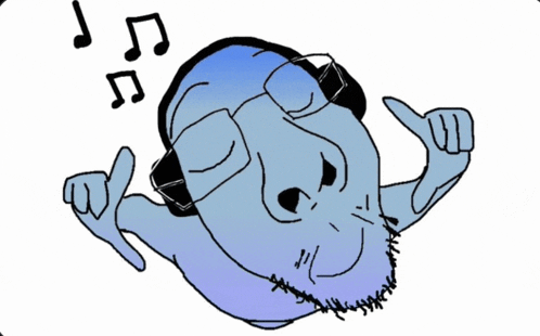 a cartoon drawing of a man wearing headphones and glasses