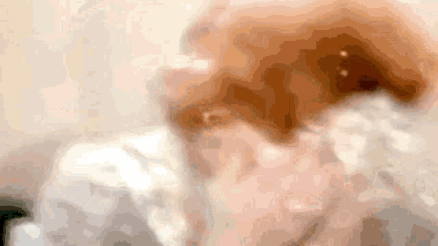 a close up of a person 's face with a blurry background
