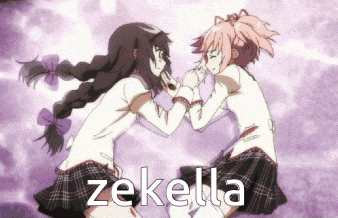 a picture of two anime girls with the name zekell on the bottom right