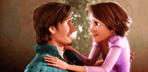 a man and a woman are looking into each other 's eyes from tangled .