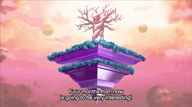 a computer screen shows a tree and the words four months from now is going to be very interesting