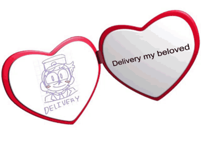 a heart shaped mirror says delivery my beloved on it
