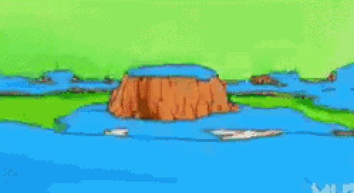 a pixel art of a person standing next to a mountain .