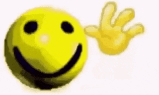 a yellow smiley face with a hand behind it .