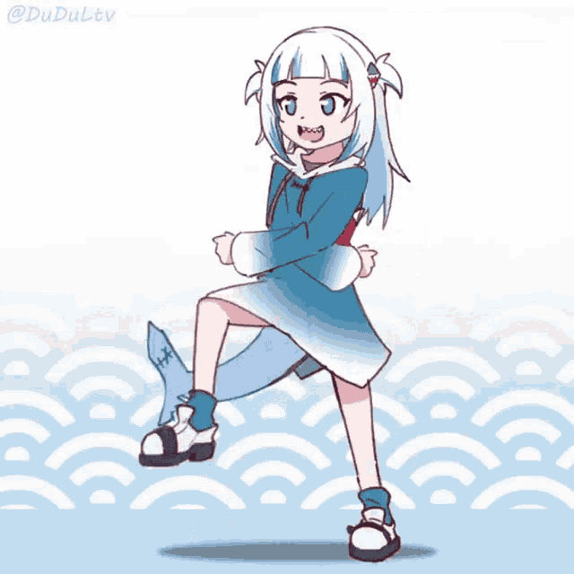 a drawing of a girl dressed as a shark dancing