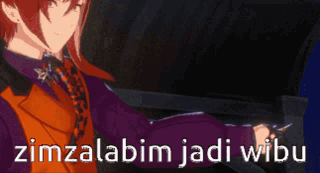 a picture of a anime character with the words zimzalabim jadi wibu on the bottom