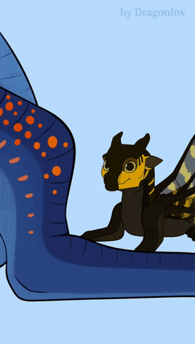 a drawing of two dragons by dragonfox with a blue dragon in the background