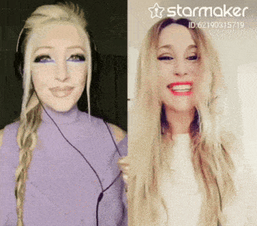 a woman wearing headphones is next to another woman wearing headphones and a starmaker watermark