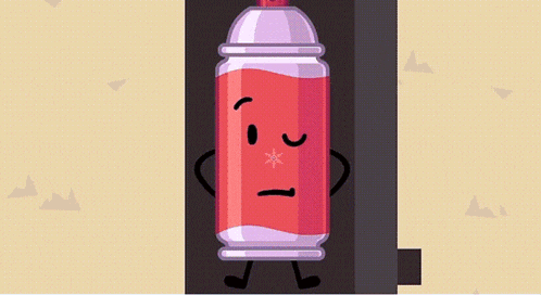 a cartoon drawing of a bottle with a face on it and a tree in the background