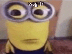 a close up of a minion wearing glasses with the words `` wsg fr '' on it .