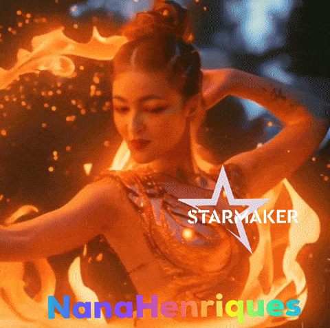 a woman is surrounded by flames and the words starmaker nana henriques