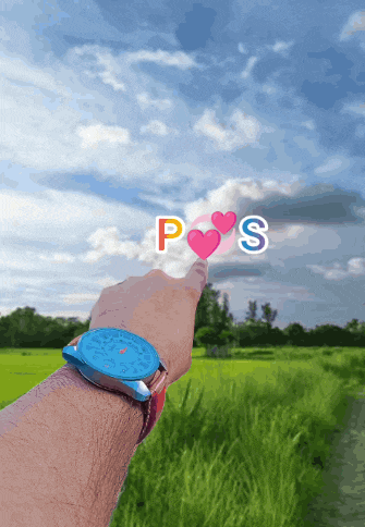 a person wearing a blue watch is pointing at a cloud with the letter p and s on it