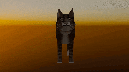 a 3d model of a cat is standing in a field