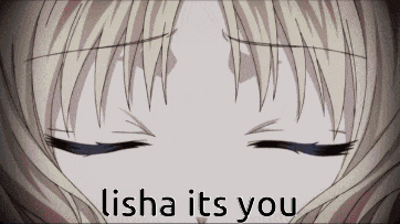 a close up of a girl 's eyes with the words " lisha its you " on the bottom
