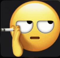 a smiley face is holding a cigarette in front of its eye