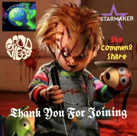 a picture of chucky with the words thank you for joining below it