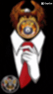 a blurred image of a man in a suit and tie with a capcut logo