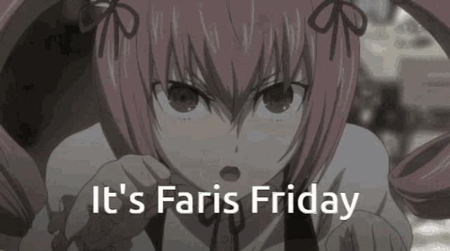 a picture of a girl with the words " it 's faris friday "