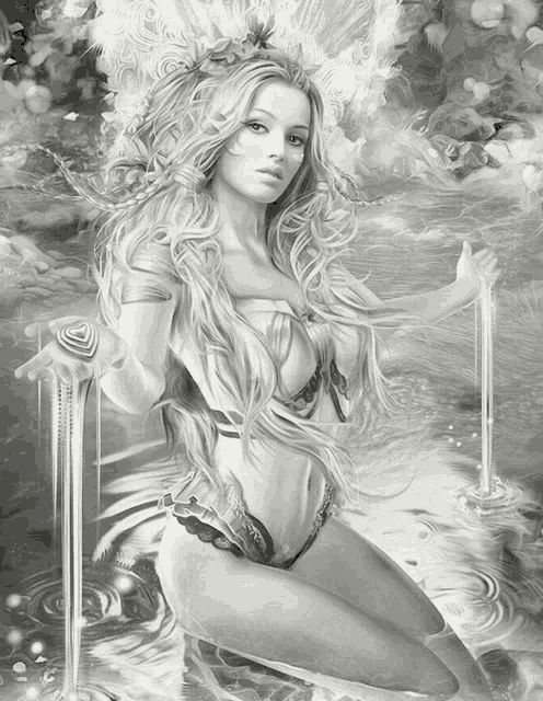 a black and white drawing of a woman holding a rose