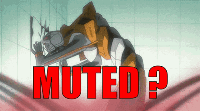 a robot with the word muted in red