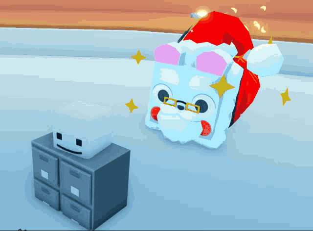 a cartoon character with a santa hat and glasses