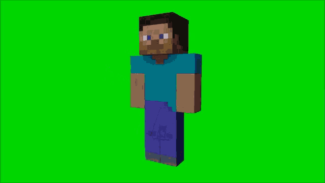 a minecraft character is walking on a green screen .