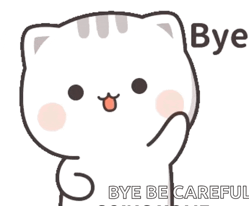 a cartoon cat is saying bye be careful with its finger .