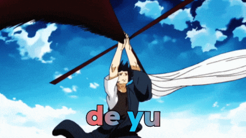 a man is flying through the air with the word deyu written on the bottom