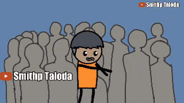 a cartoon of a man standing in front of a crowd with smithp taloda written on the bottom