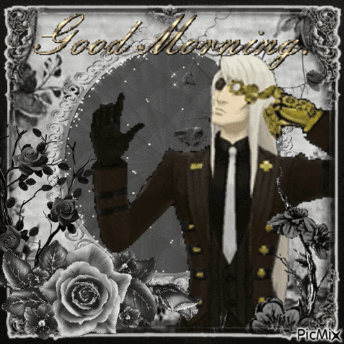 a greeting card with a man in a suit and tie and the words good morning