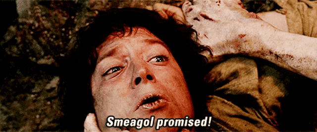 smeagol promised is written on a man 's face