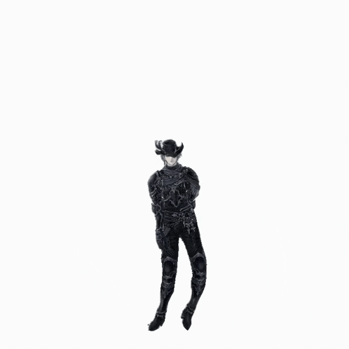 a silhouette of a man in a black suit is dancing on a white background .