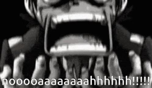 a black and white photo of a person screaming with their mouth wide open .