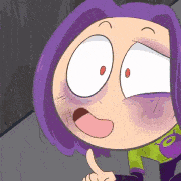 a cartoon character with purple hair giving a thumbs up sign