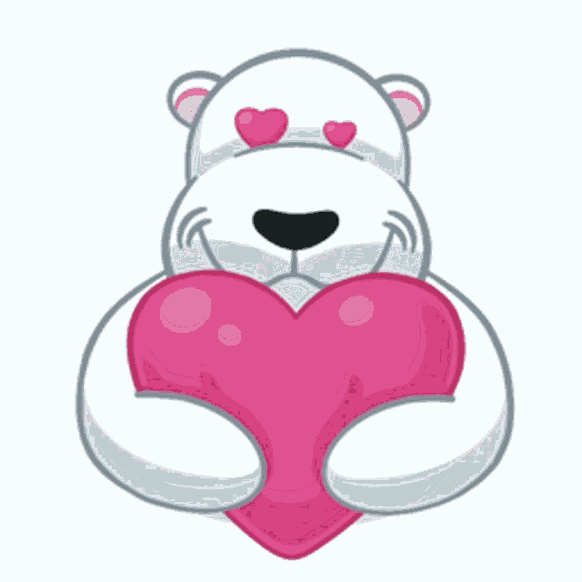 a polar bear is holding a large pink heart