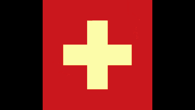 a red background with a white cross in the center