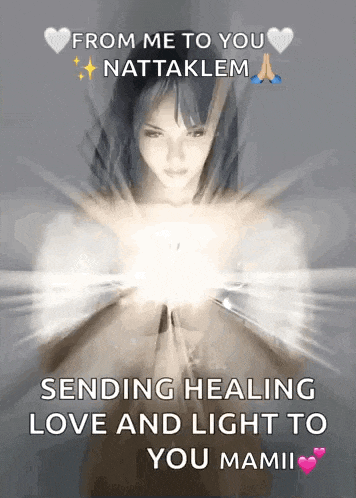 a woman is sending healing love and light to you